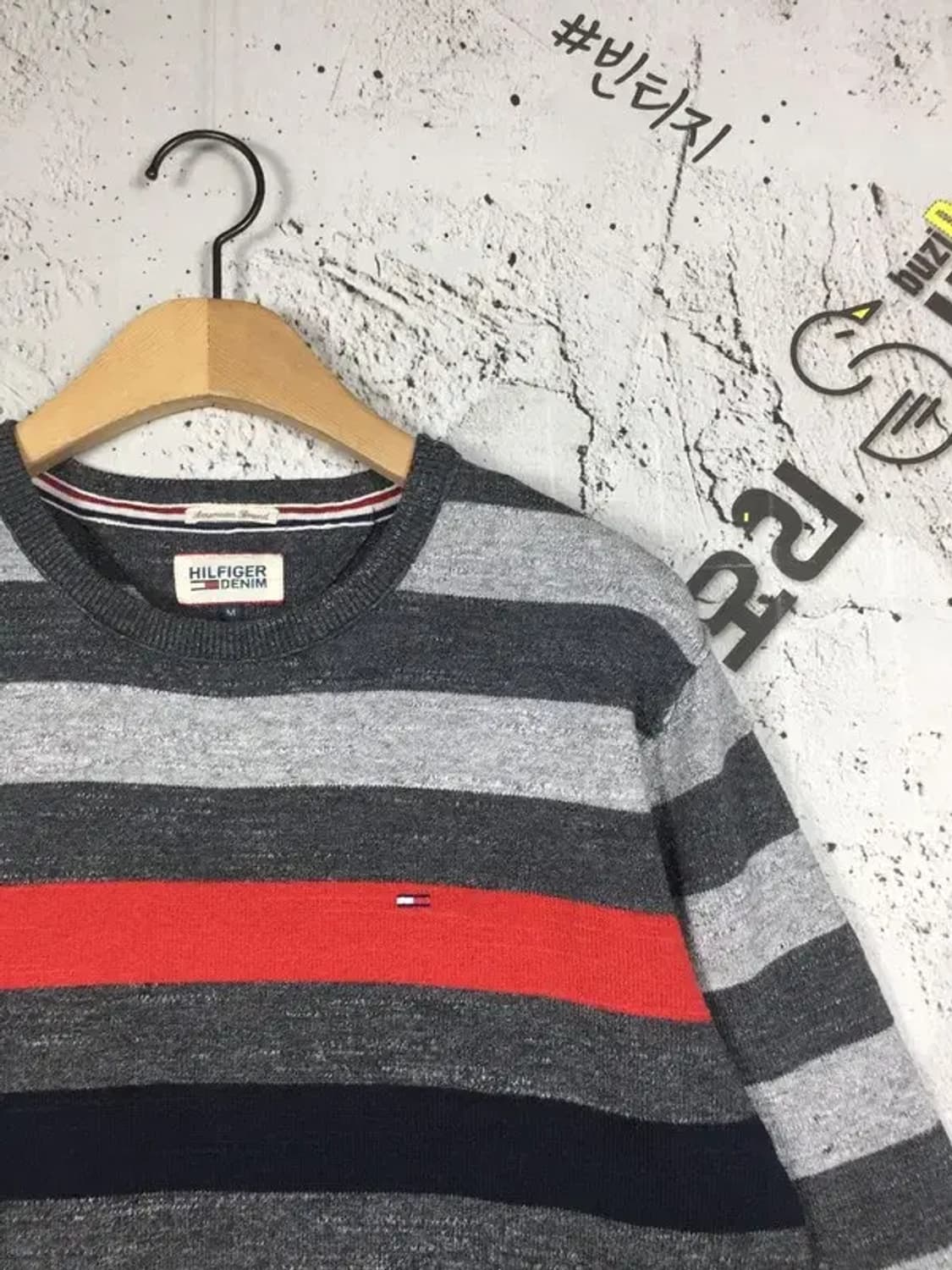 타미힐피거데님 니트 스트라이프 라이트 그레이 M 2400119 상품이미지4