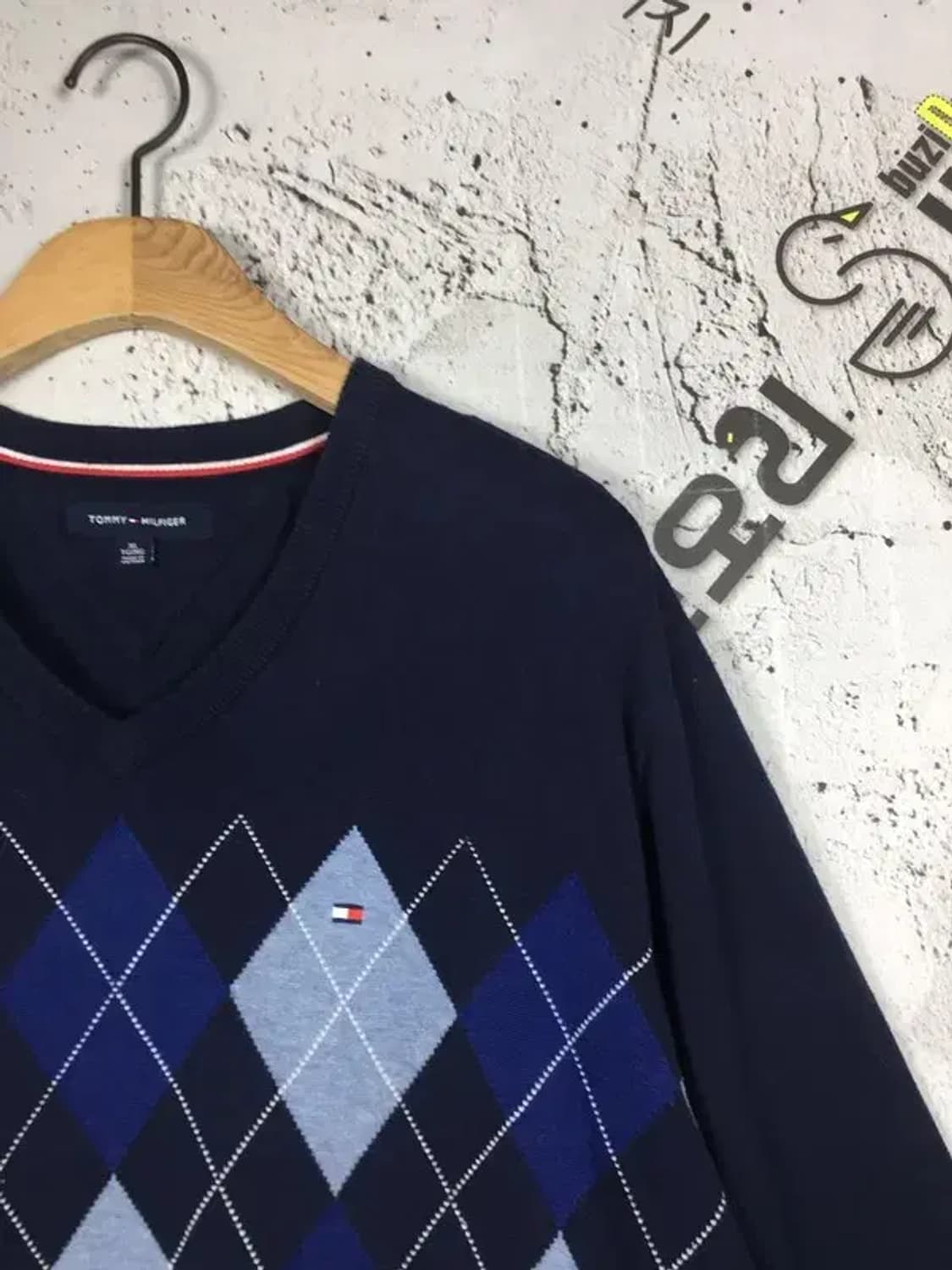 타미힐피거 아가일패턴 브이넥 니트 네이비 XL 2400122 상품이미지4