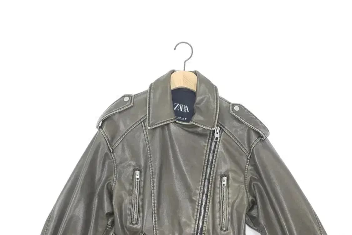 자라 ZARA 레더 크롭 바이커 자켓 오버핏 그레이 3400072 상품이미지3