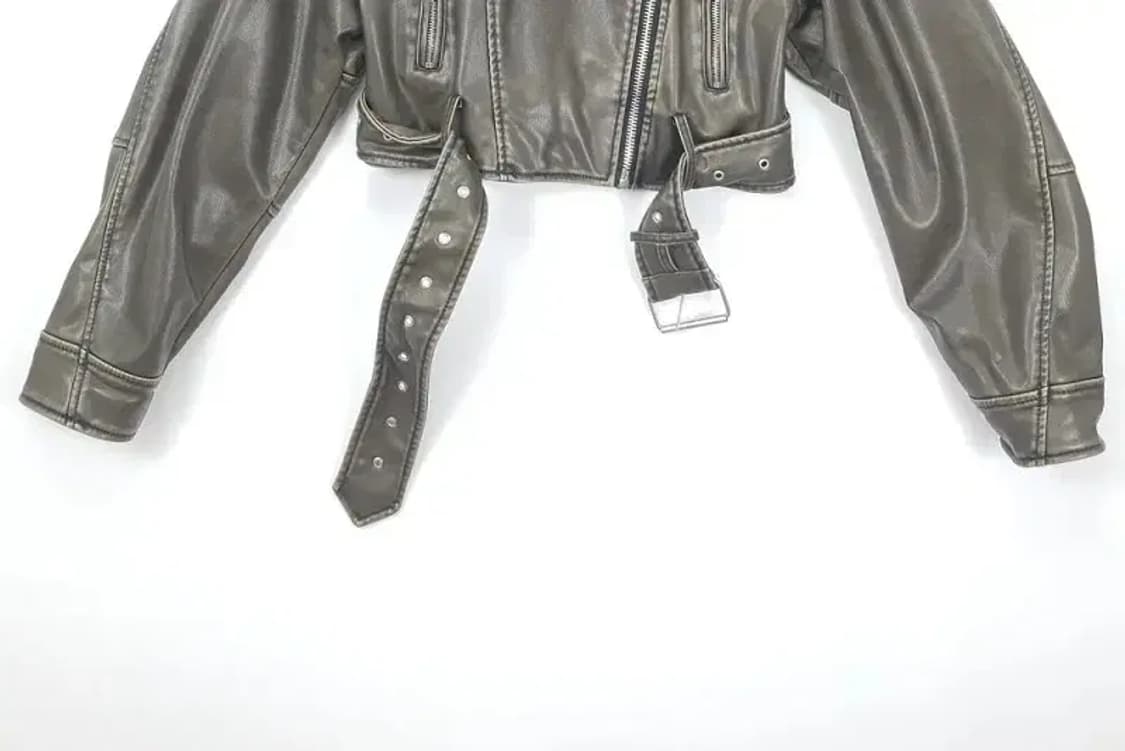 자라 ZARA 레더 크롭 바이커 자켓 오버핏 그레이 3400072 상품이미지4