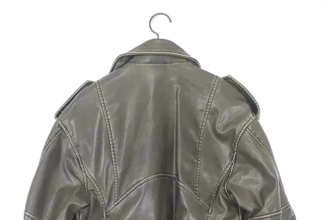 자라 ZARA 레더 크롭 바이커 자켓 오버핏 그레이 3400072 상품이미지6