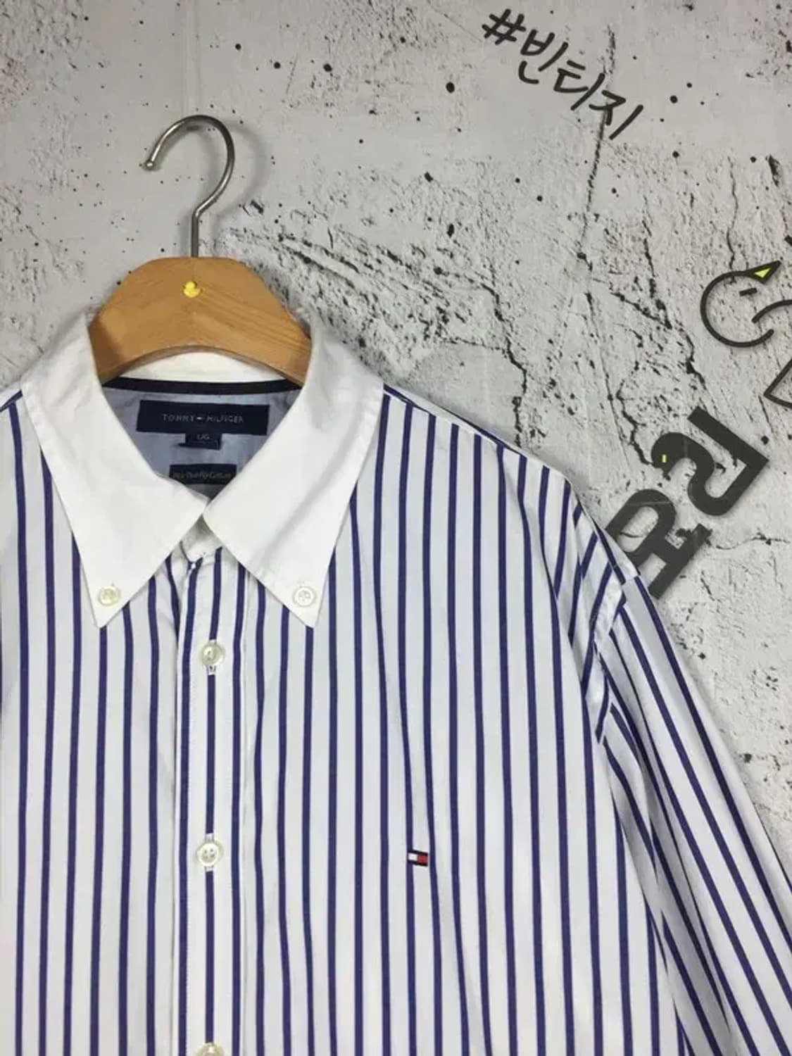 타미힐피거 자수로고 셔츠 네이비 스트라이프 L 1100397 상품이미지4