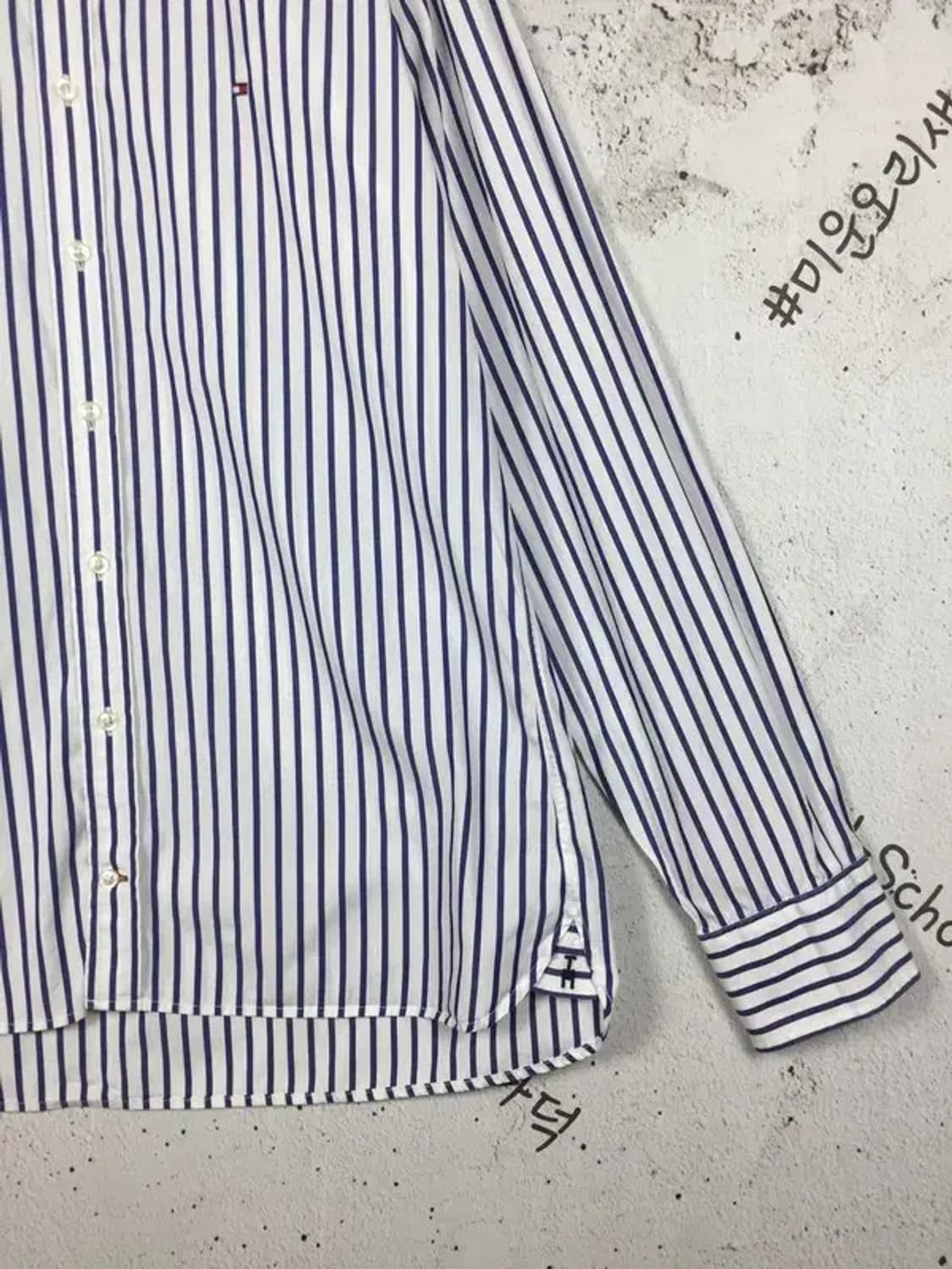 타미힐피거 자수로고 셔츠 네이비 스트라이프 L 1100397 상품이미지6