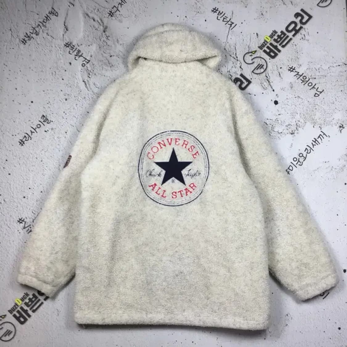컨버스 뽀글이 후리스 후드 집업 크림 100 3400143 상품이미지2