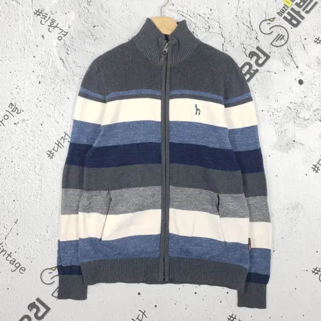 헤지스 스트라이프 모크넥 니트 집업 가디건 95 2400024 상품이미지1