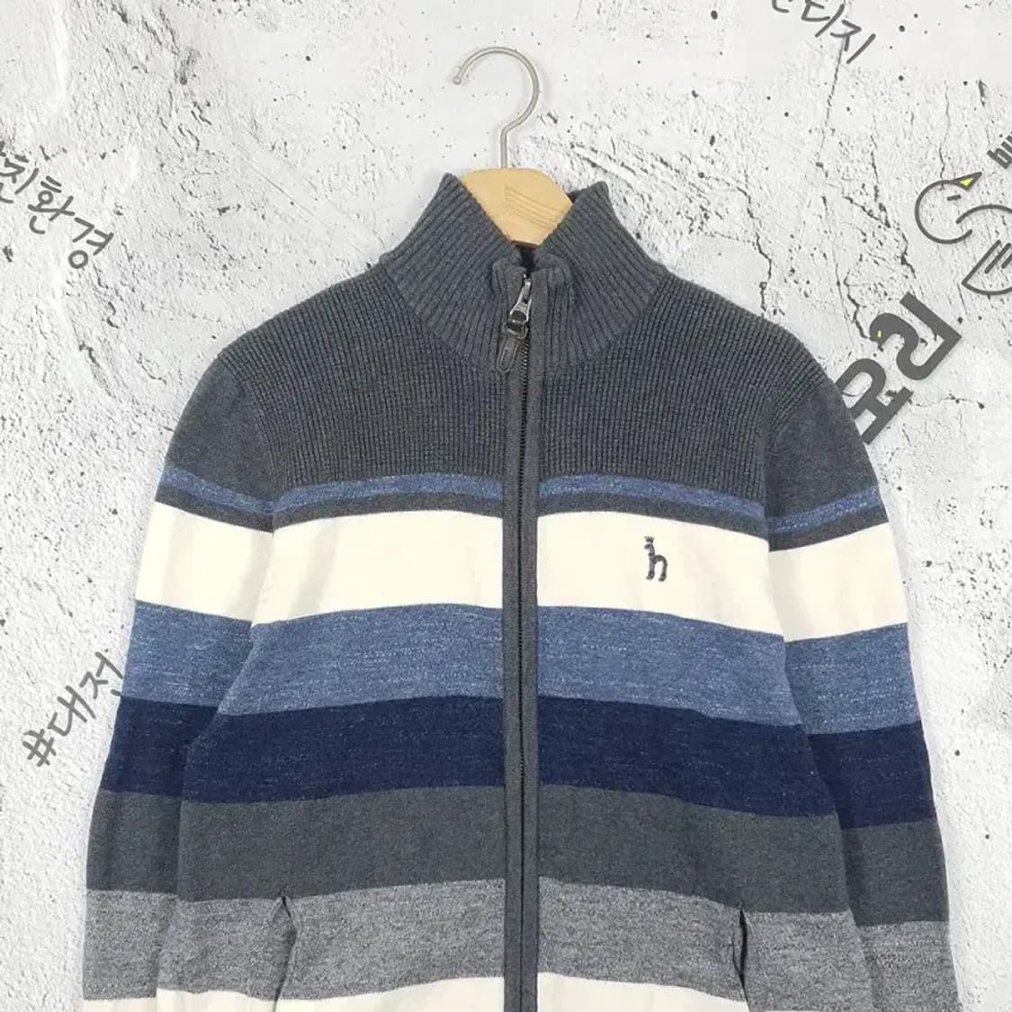 헤지스 스트라이프 모크넥 니트 집업 가디건 95 2400024 상품이미지3