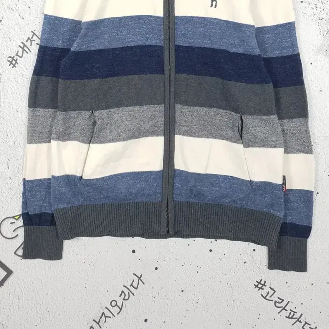 헤지스 스트라이프 모크넥 니트 집업 가디건 95 2400024 상품이미지4