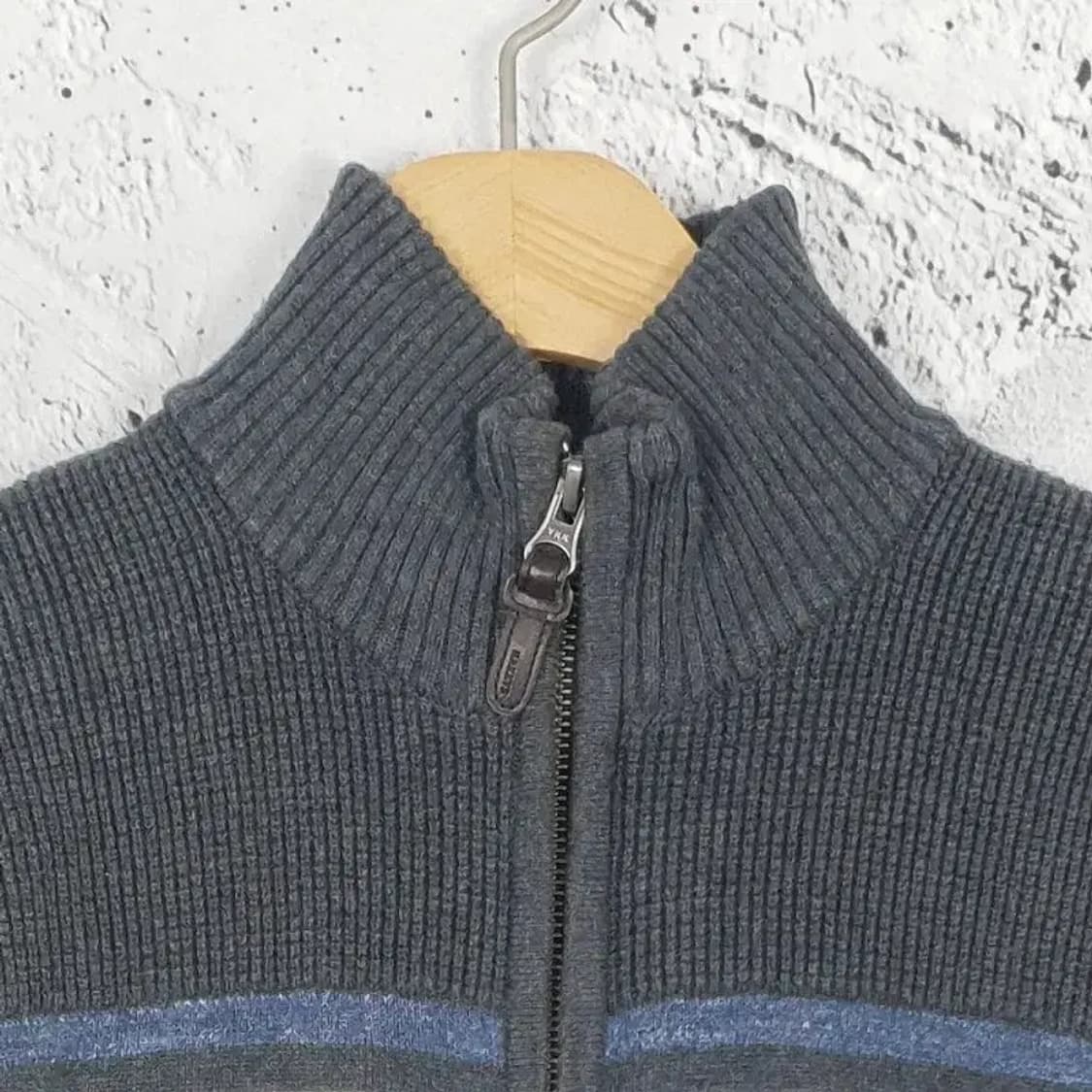 헤지스 스트라이프 모크넥 니트 집업 가디건 95 2400024 상품이미지5