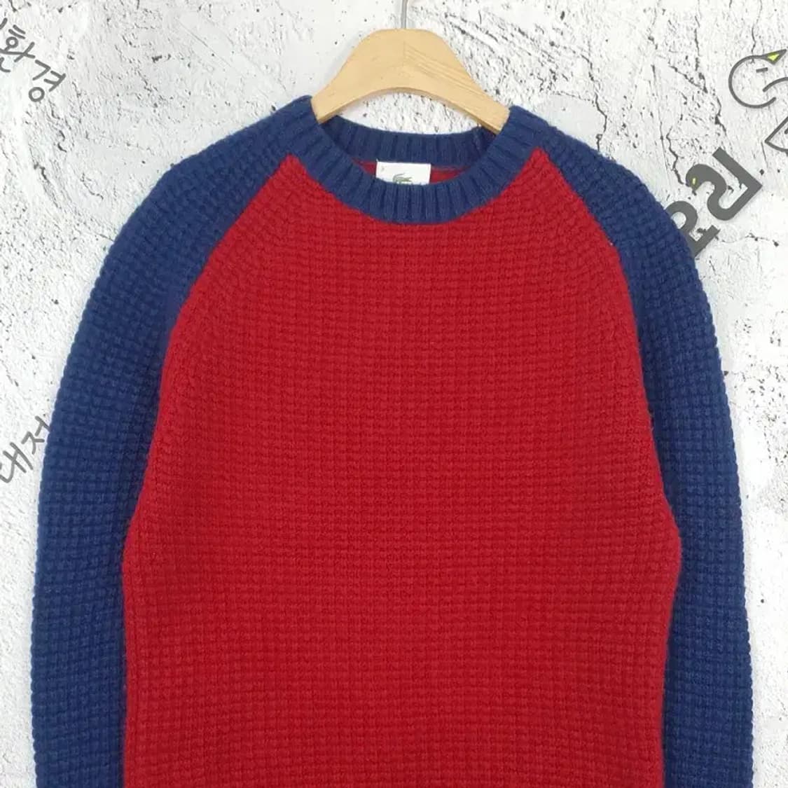 라코스테 LACOSTE 와플 크루넥 니트 레드 블루 3 2400008 상품이미지3