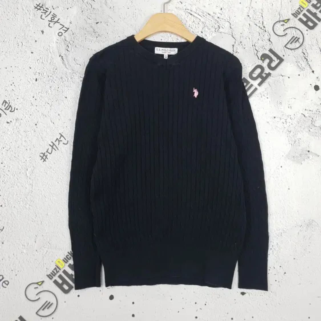 US폴로ESSN POLO 꽈배기 V넥 니트 블랙 S 2400022 상품이미지1