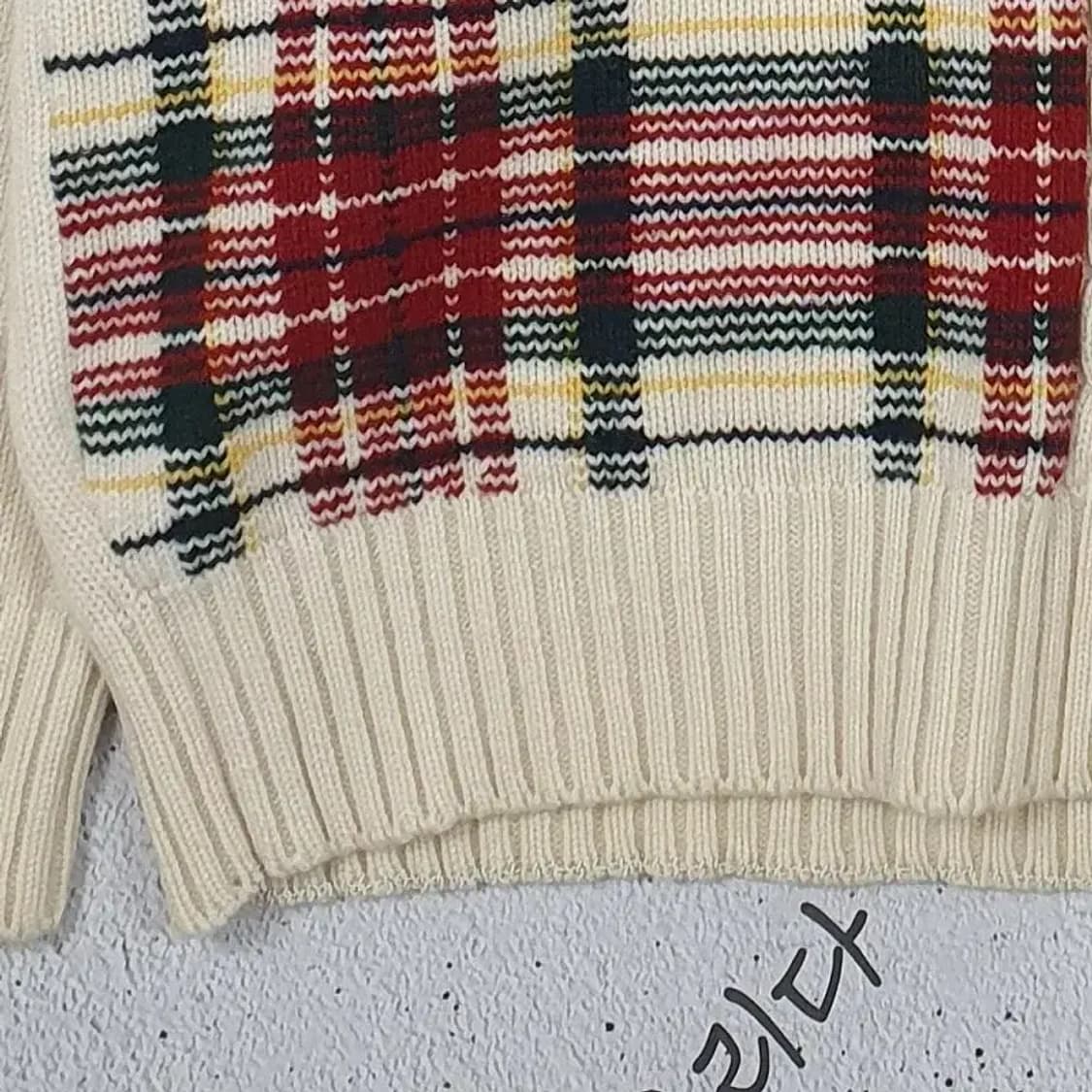 빈폴 Bean Pole 체크 베이지 크루넥 니트 100 2400025 상품이미지4