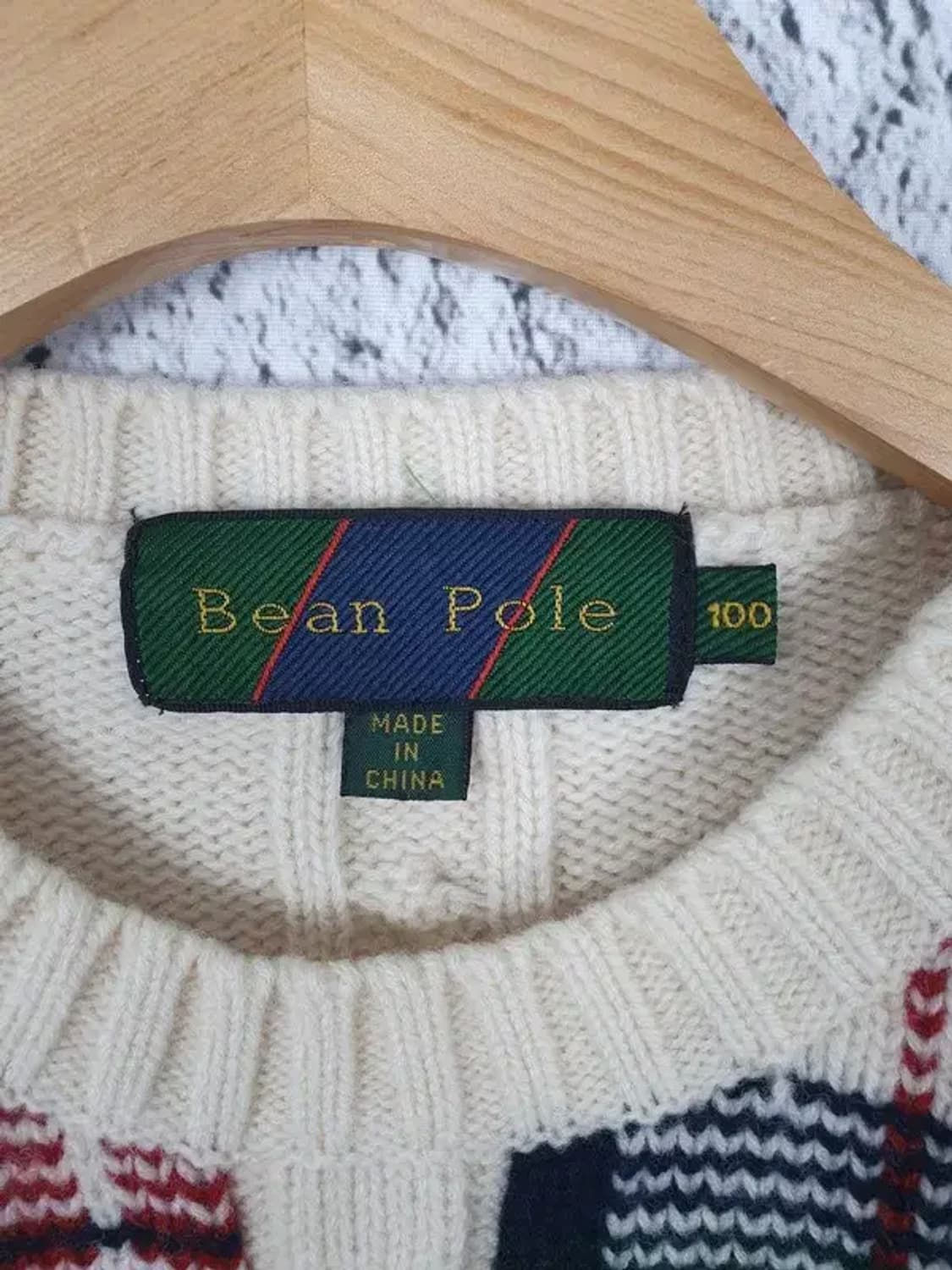 빈폴 Bean Pole 체크 베이지 크루넥 니트 100 2400025 상품이미지8