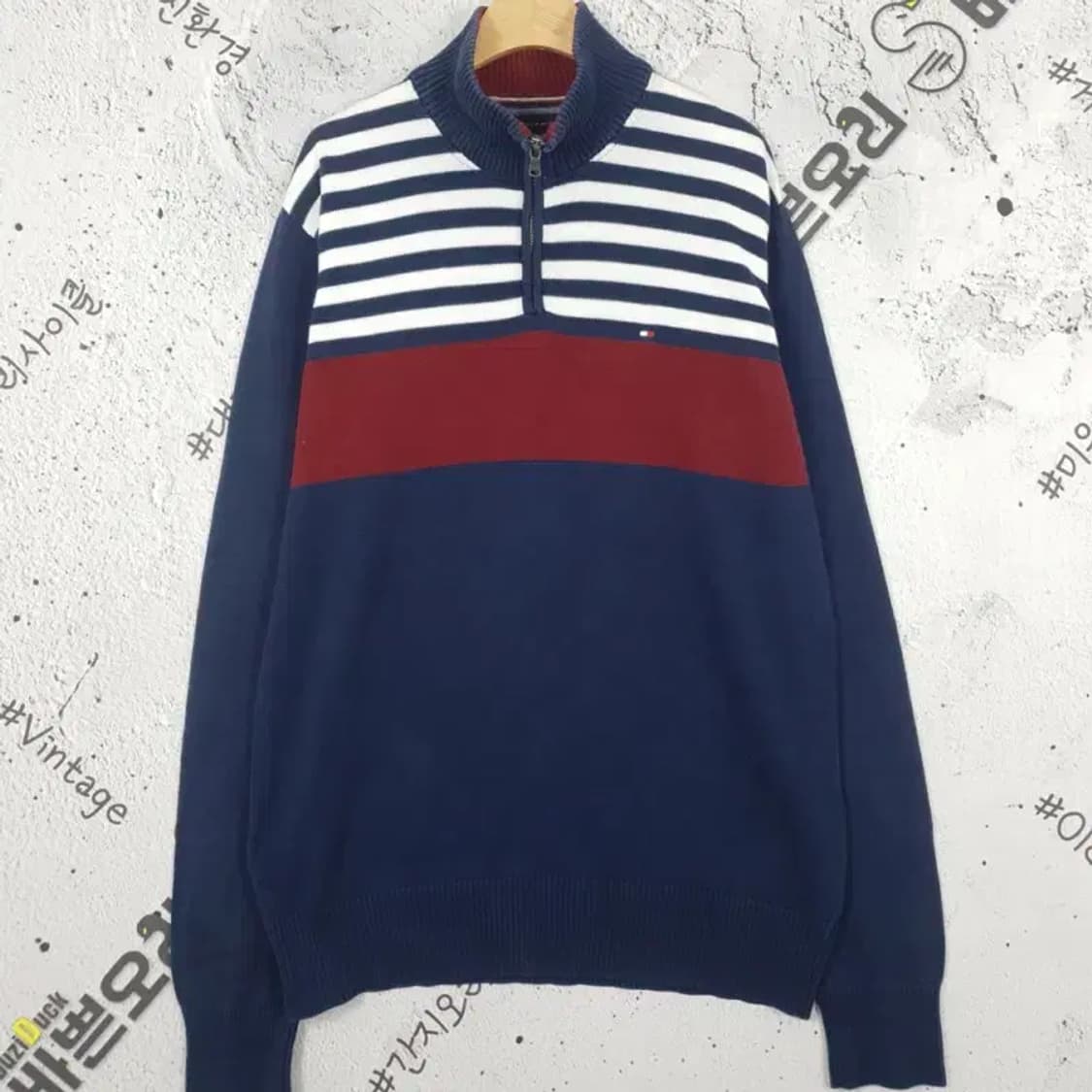 타미힐피거 TOMMY 모크넥  하프집업 니트 네이비 L 2400037 상품이미지1