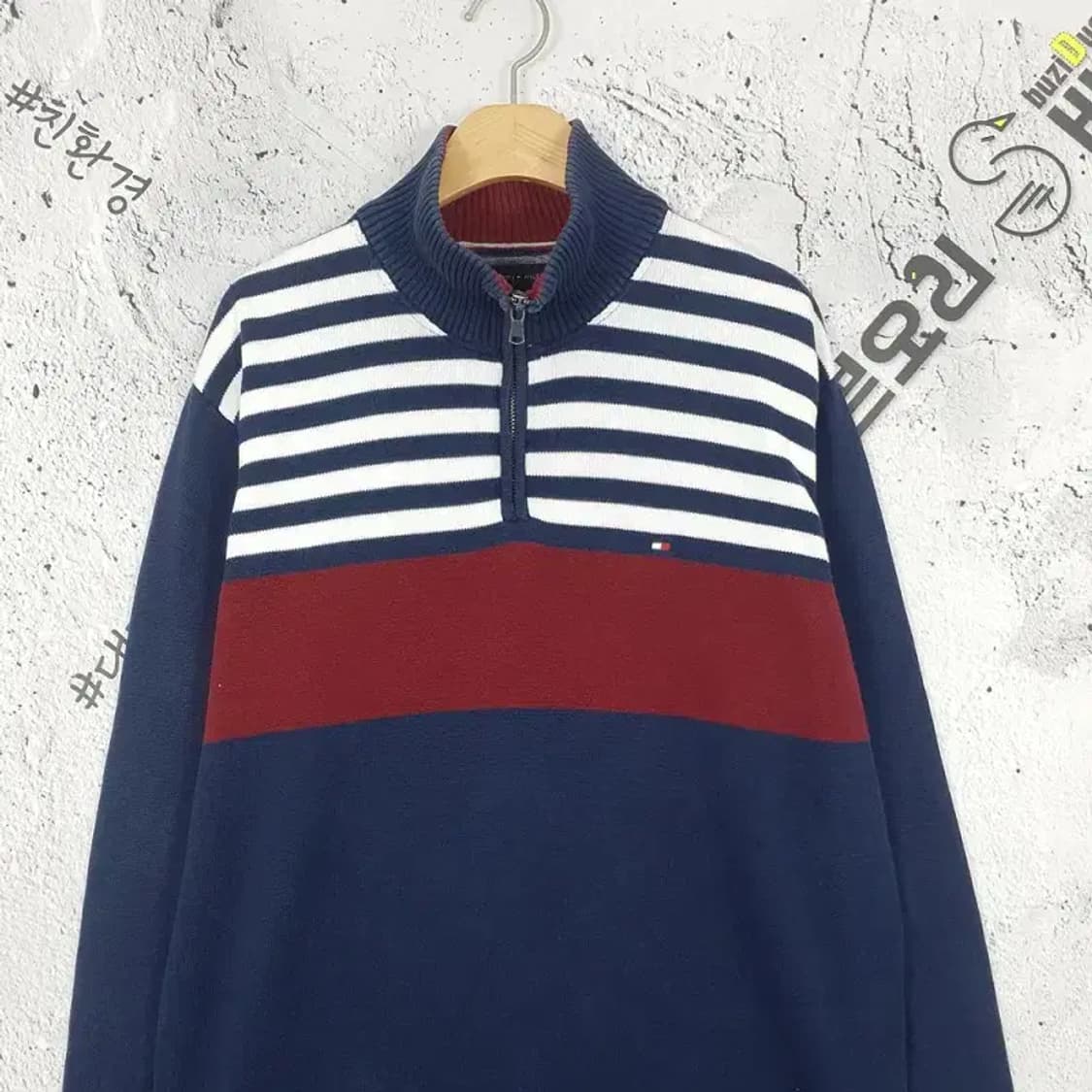 타미힐피거 TOMMY 모크넥  하프집업 니트 네이비 L 2400037 상품이미지3