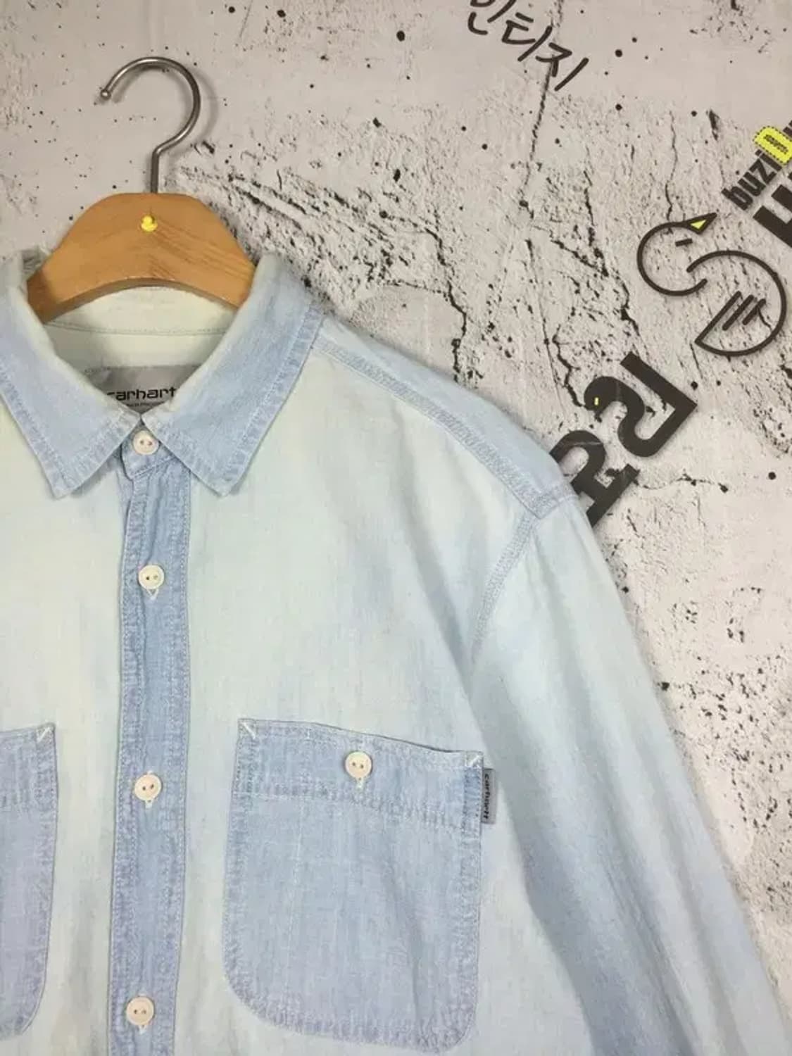 칼하트 워크 데님 셔츠 빈티지 라이트 블루 M 1100400 상품이미지4