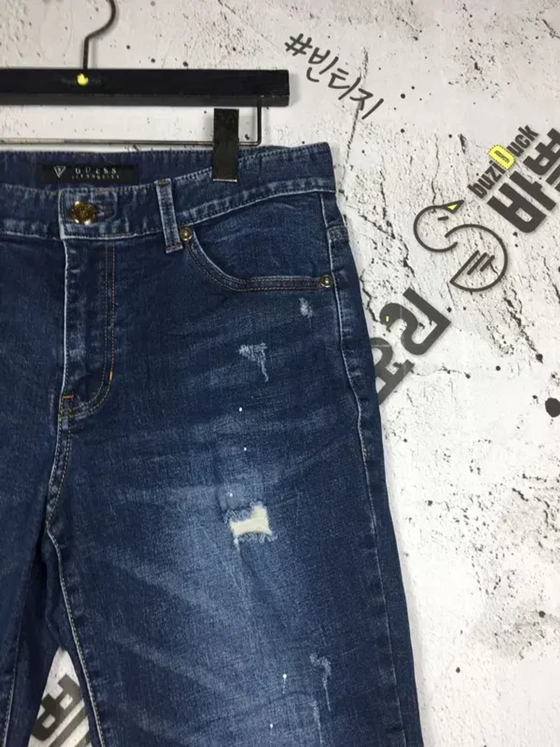 게스 스판 워싱 데님 찢청 청바지 중청 78(31) 4100097 상품이미지4