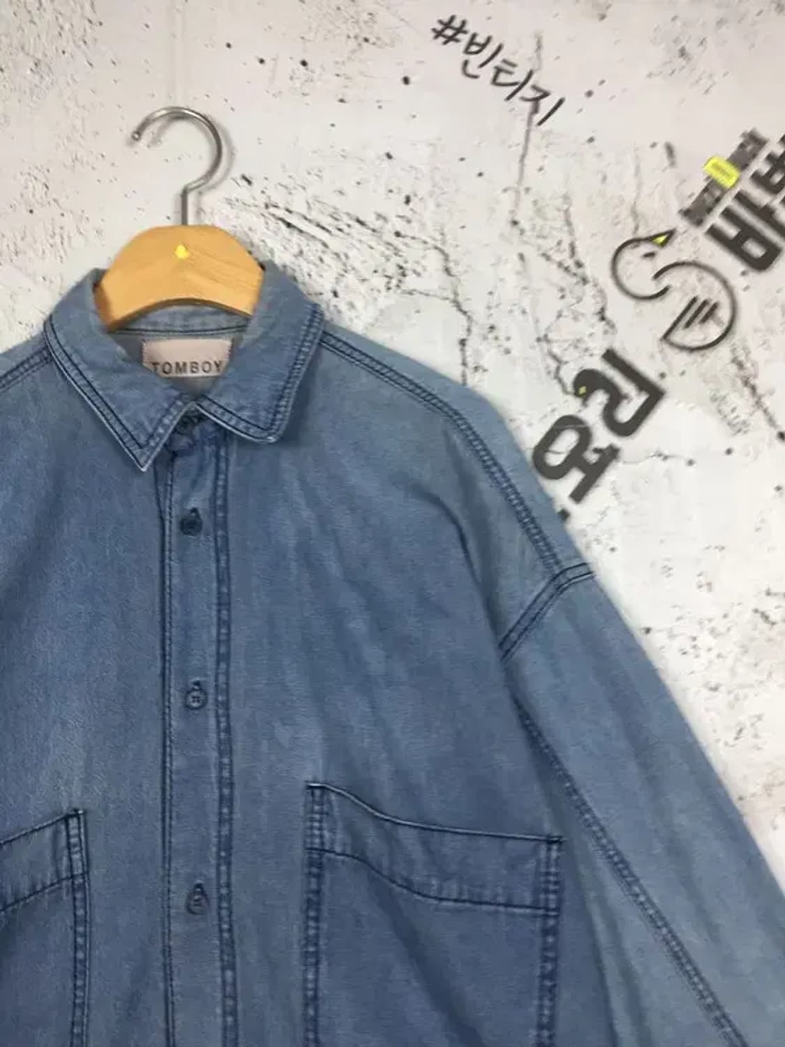 톰보이 여성 빈티지 캐주얼 투포켓 데님 청 셔츠 80 1100408 상품이미지4
