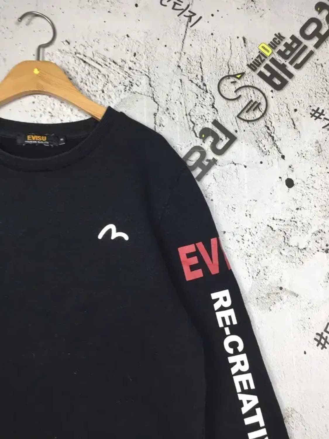 에비수 프린트 소매 맨투맨 블랙 95(M) 2200239 상품이미지3