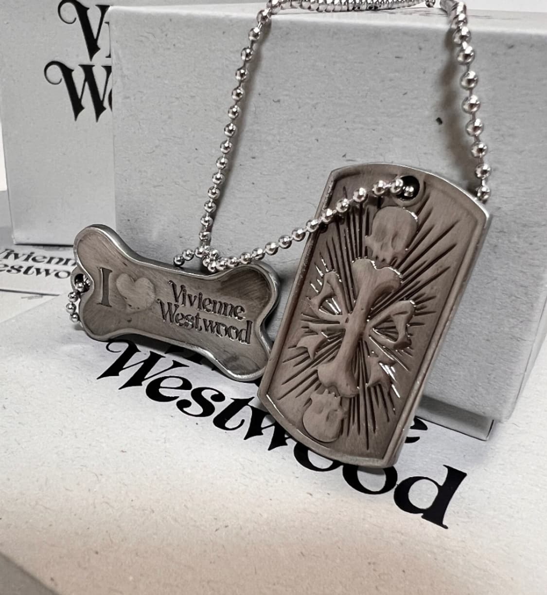 비비안웨스트우드 아카이브 orb 레터링 각인 도그택 군번줄 목걸이 상품이미지5