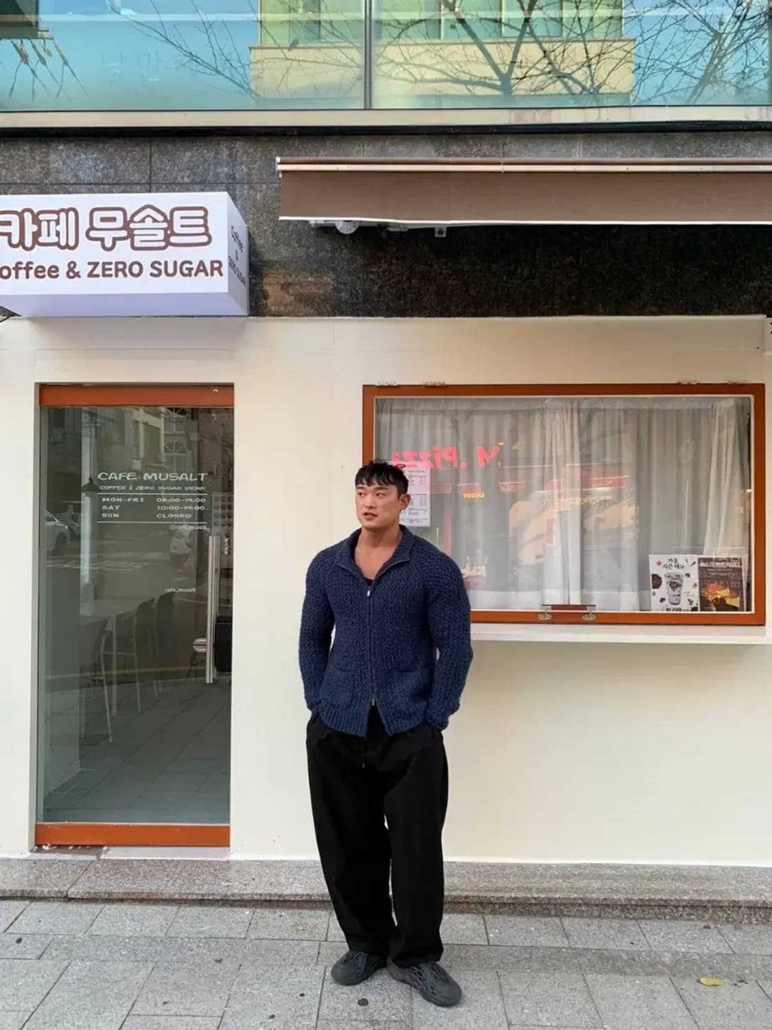 L~XL)알파카 스웨터 울 니트집업 모 하프넥 투포켓 자켓 머슬핏 슬림핏 상품이미지4
