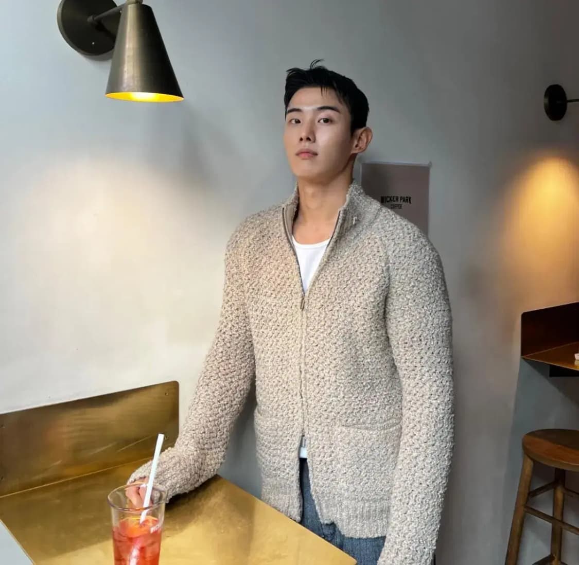 L~XL)알파카 스웨터 울 니트집업 모 하프넥 투포켓 자켓 머슬핏 슬림핏 상품이미지6