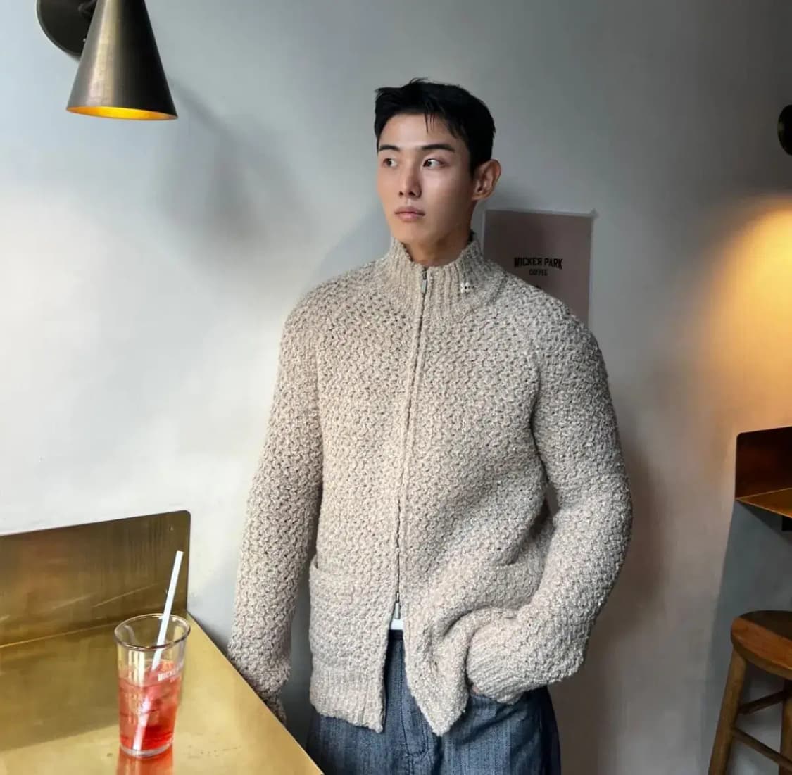L~XL)알파카 스웨터 울 니트집업 모 하프넥 투포켓 자켓 머슬핏 슬림핏 상품이미지7
