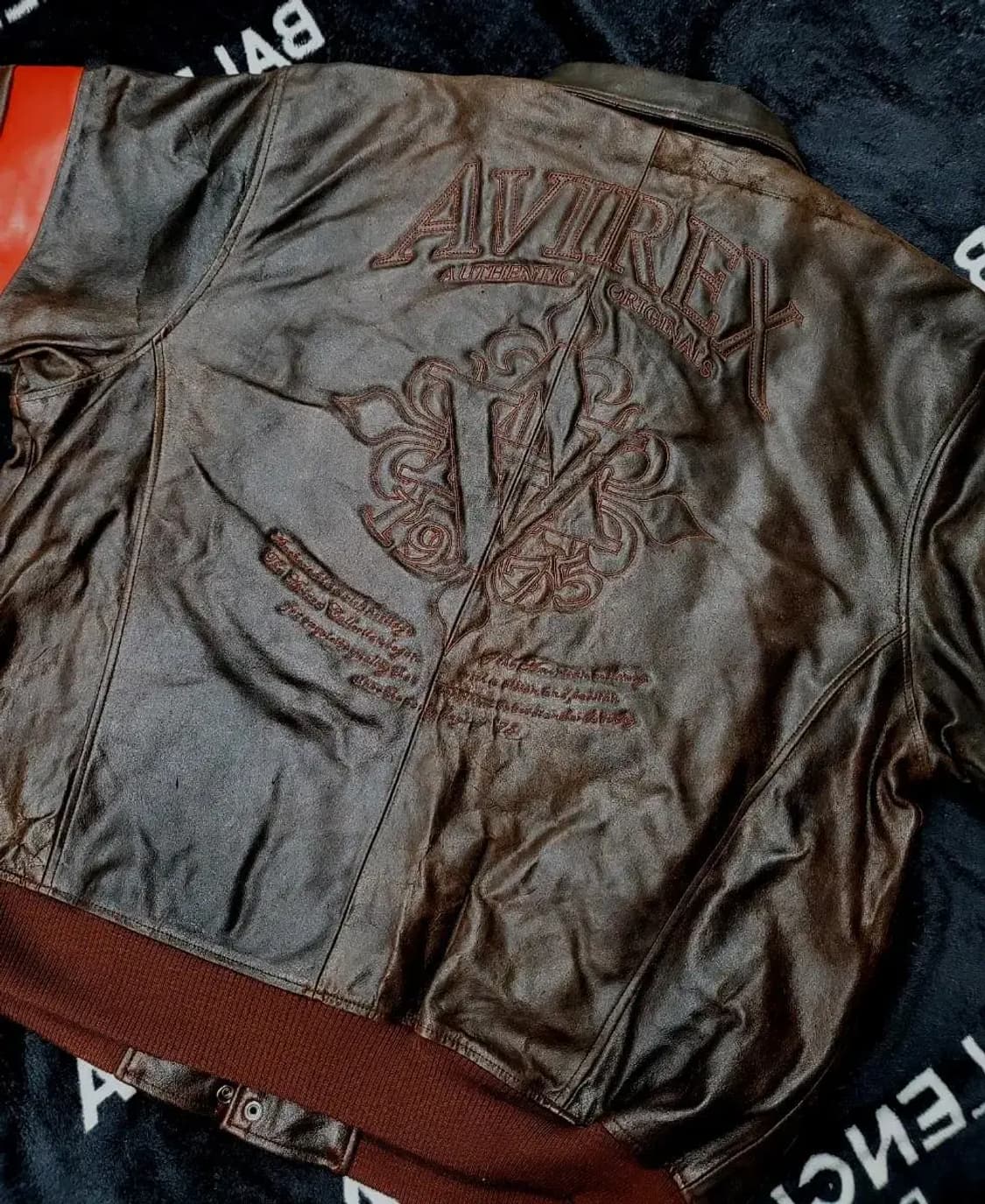 4XL)아비렉스 백프린팅 로고 브라운 가죽자켓 상품이미지1