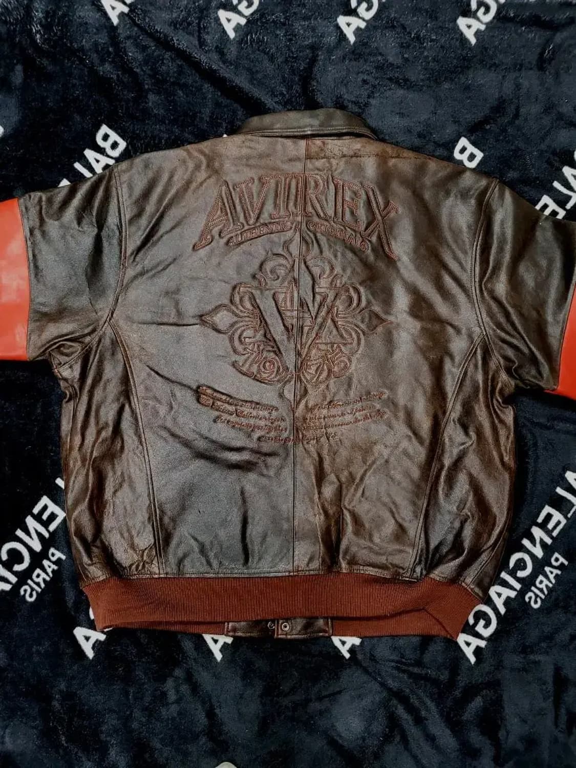 4XL)아비렉스 백프린팅 로고 브라운 가죽자켓 상품이미지2