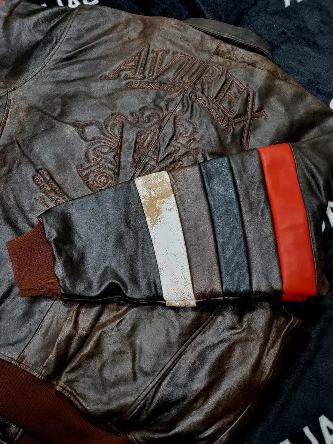 4XL)아비렉스 백프린팅 로고 브라운 가죽자켓 상품이미지3