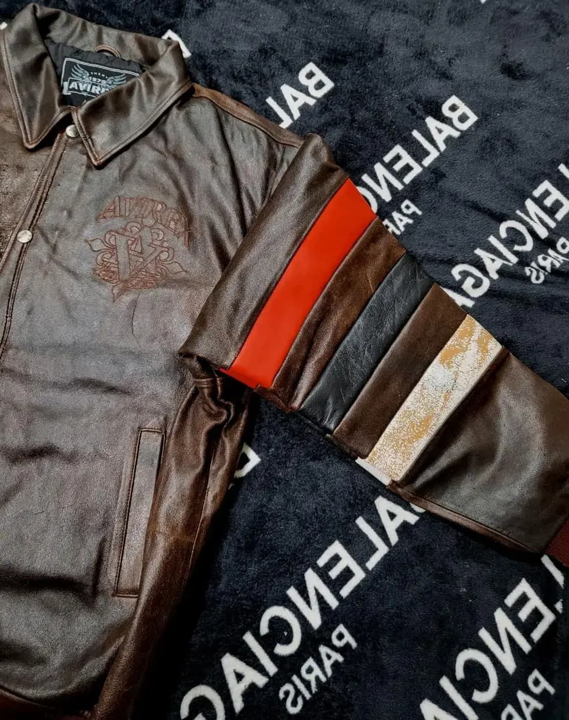 4XL)아비렉스 백프린팅 로고 브라운 가죽자켓 상품이미지4