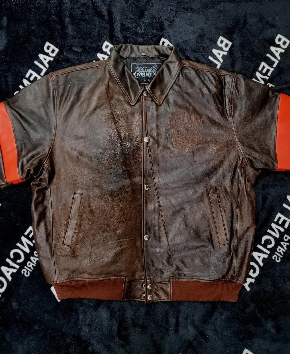4XL)아비렉스 백프린팅 로고 브라운 가죽자켓 상품이미지5
