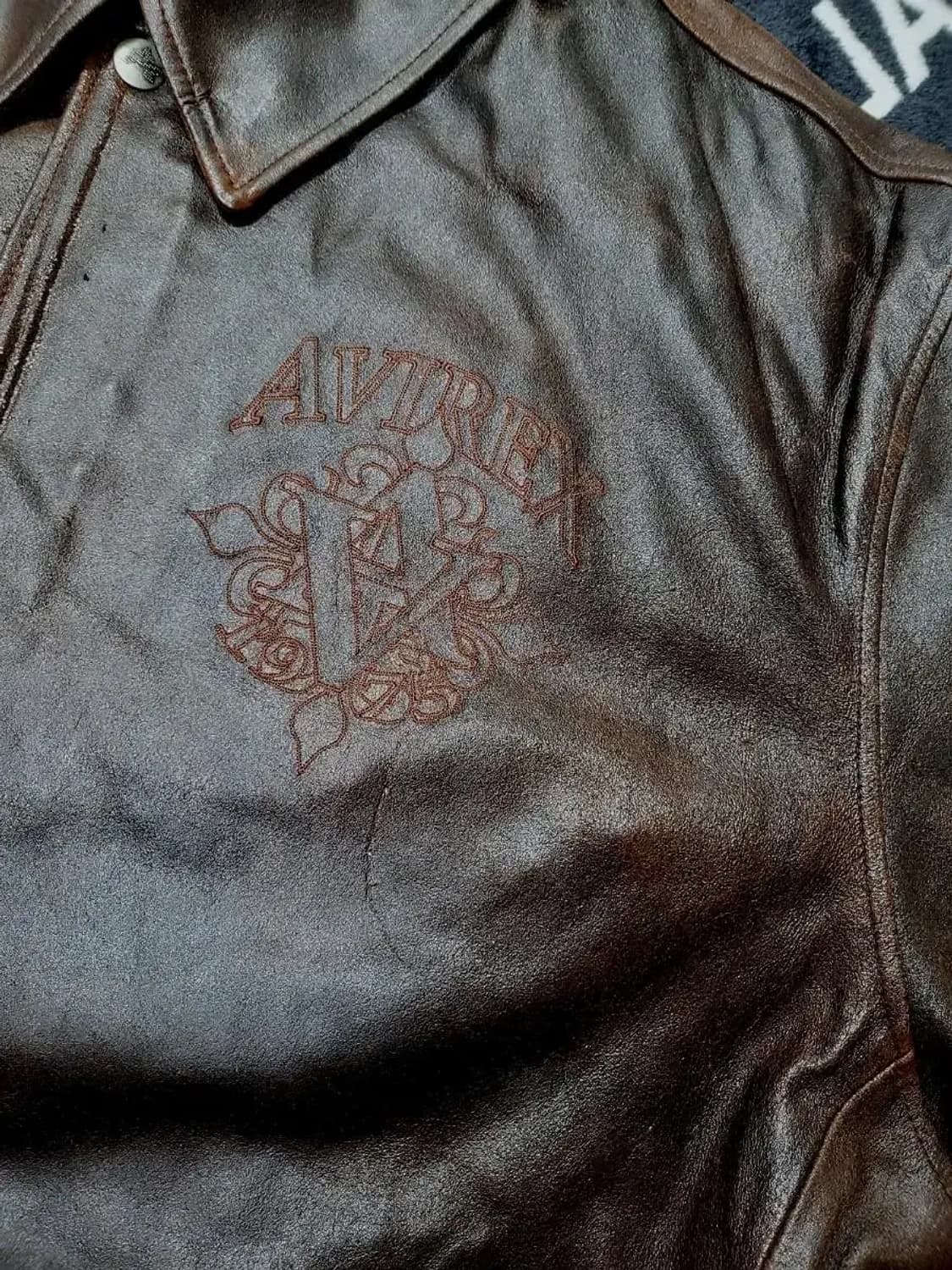 4XL)아비렉스 백프린팅 로고 브라운 가죽자켓 상품이미지6