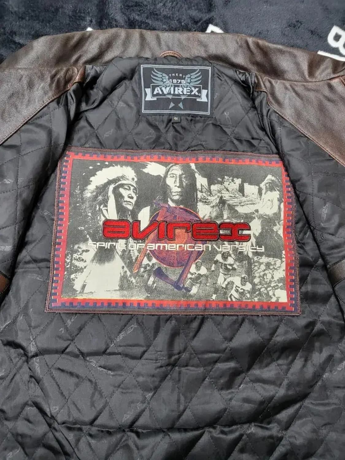 4XL)아비렉스 백프린팅 로고 브라운 가죽자켓 상품이미지8