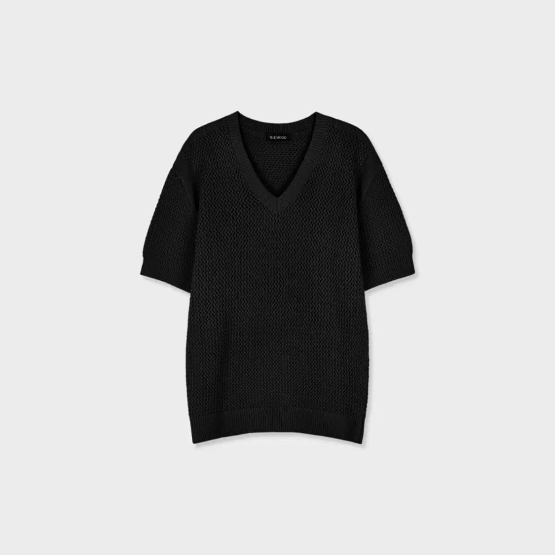 L,XL)머슬핏 브이넥 반팔 니트 골지 골덴 블랙/스카이/아이보리/그린 상품이미지10