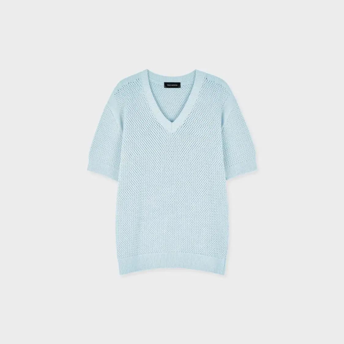 L,XL)머슬핏 브이넥 반팔 니트 골지 골덴 블랙/스카이/아이보리/그린 상품이미지7
