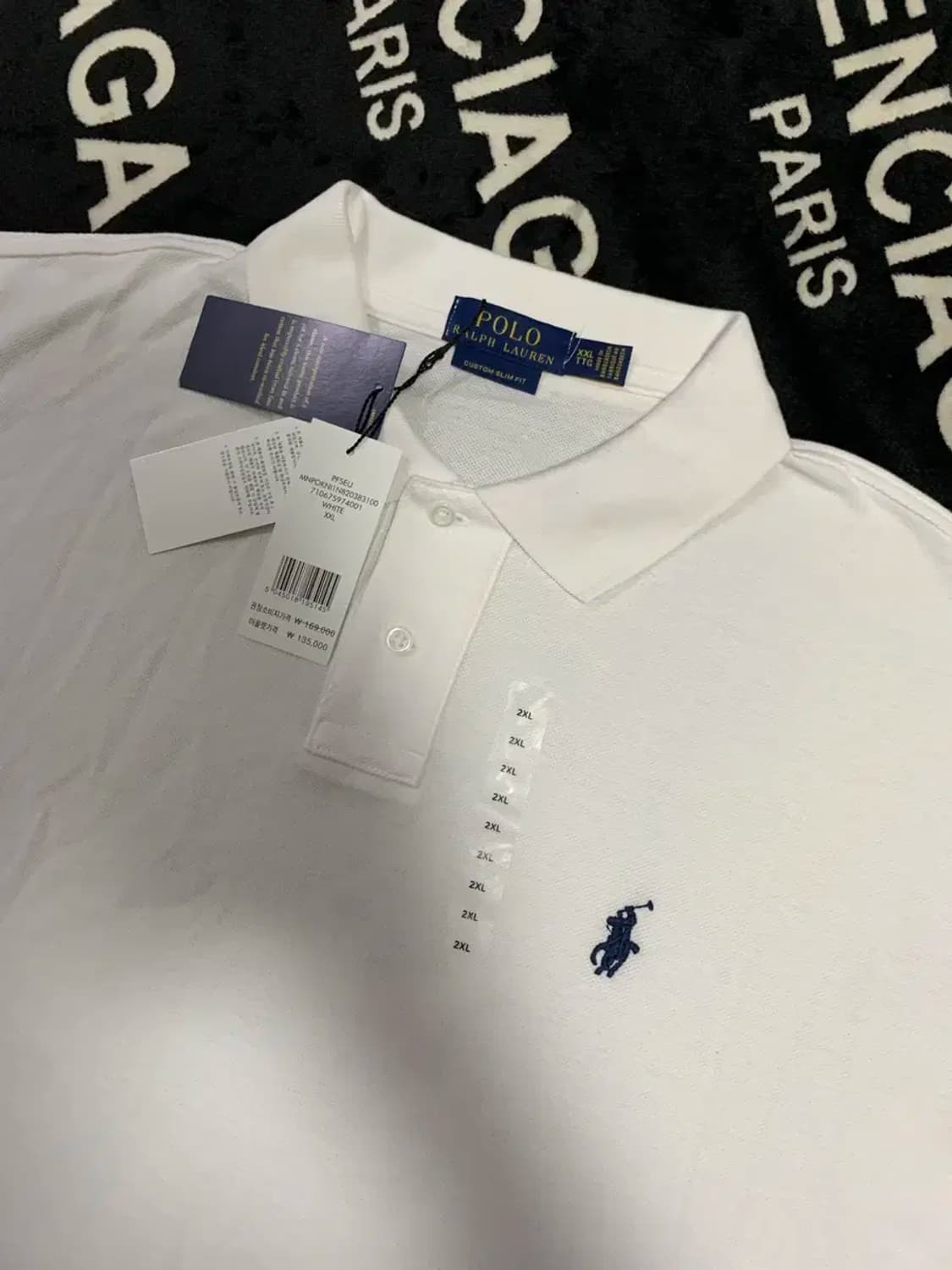 새것)L~2XL)폴로 랄프로렌 PK 슬림핏 흰색 카라넥 반팔티 화이트 상품이미지4
