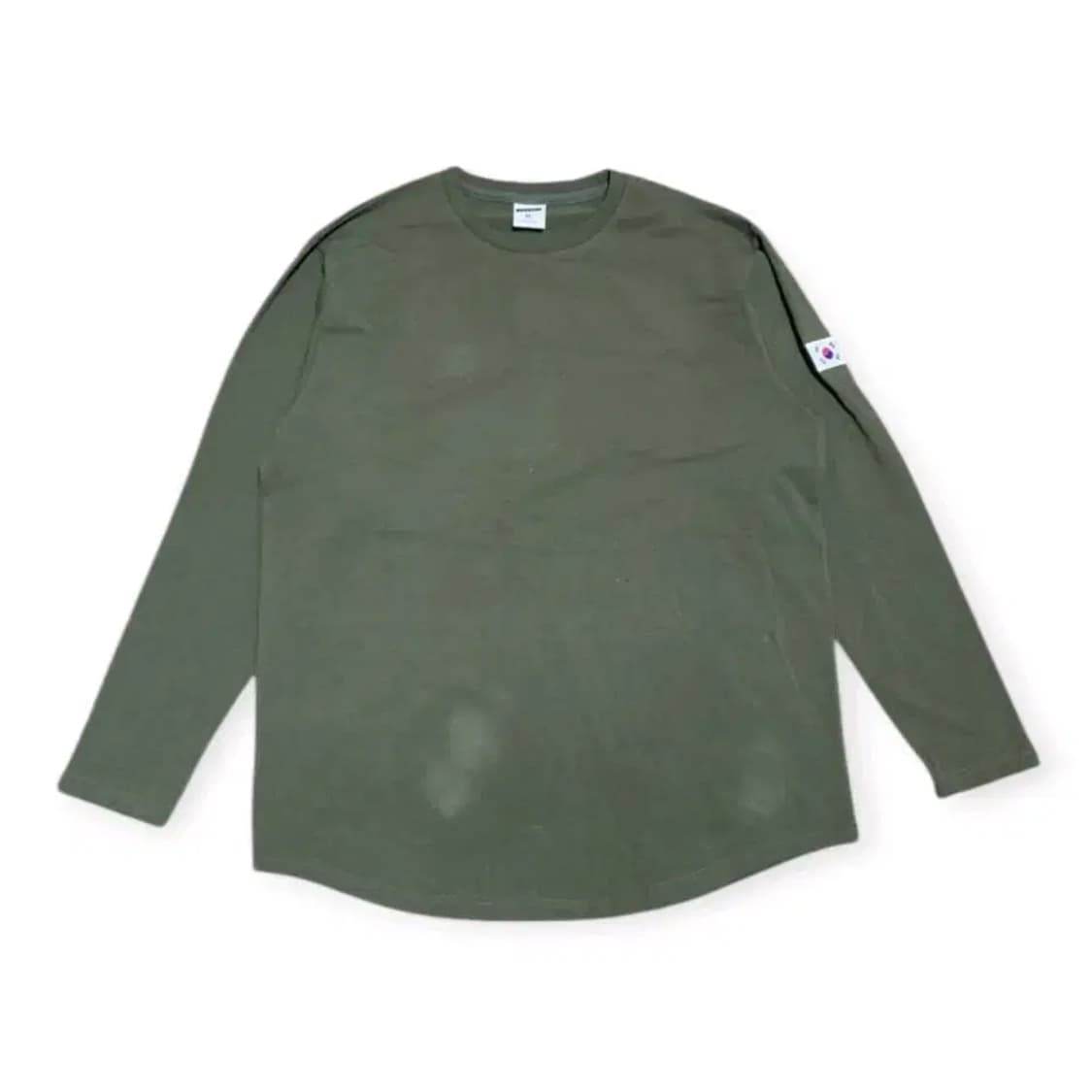 XL)허그본 롱슬리브 hugvone 카키색 태극기 패치 긴팔 티셔츠 상품이미지1