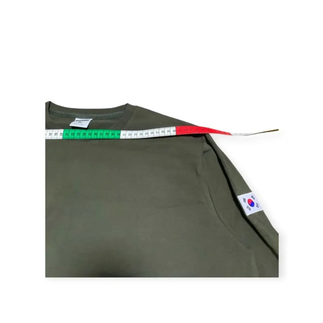 XL)허그본 롱슬리브 hugvone 카키색 태극기 패치 긴팔 티셔츠 상품이미지6