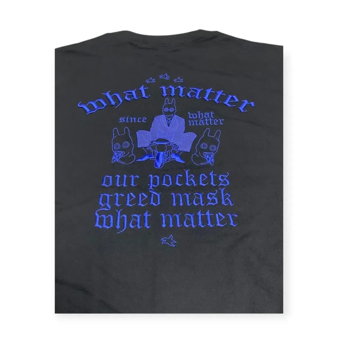 2XL)아워포켓츠 블루 자수 What matter 맨투맨 블랙 롱슬리브 상품이미지2