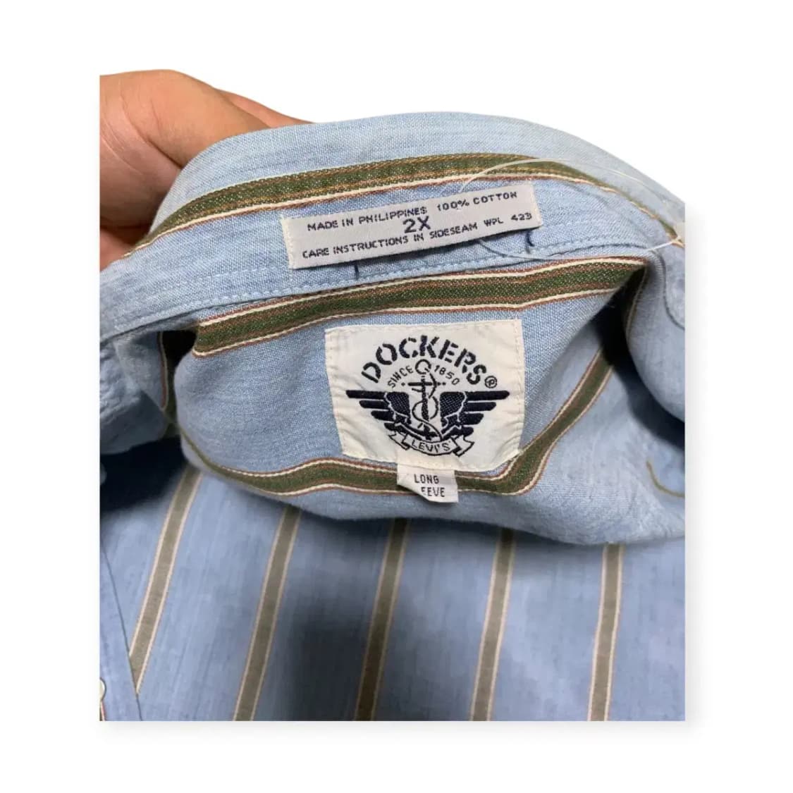 2XL)도커스 DOCKERS 하늘색 스카이블루  스트라이프 긴팔 셔츠 상품이미지4