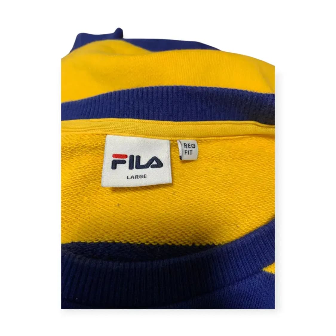100)필라 FILA 휠라 스트라이프 끌벌 긴팔 맨투맨 티셔츠 남색/노랑 상품이미지3