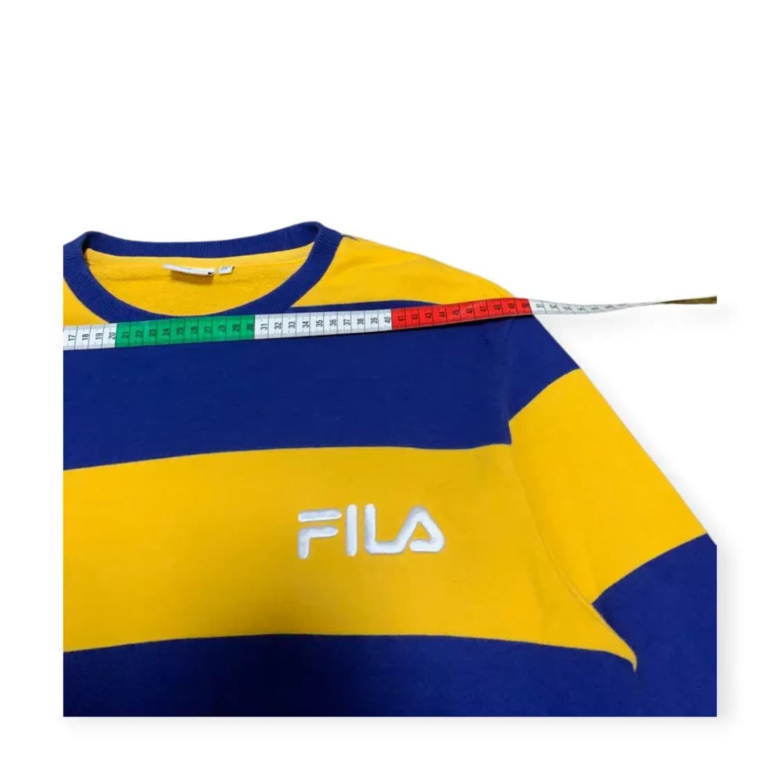 100)필라 FILA 휠라 스트라이프 끌벌 긴팔 맨투맨 티셔츠 남색/노랑 상품이미지6