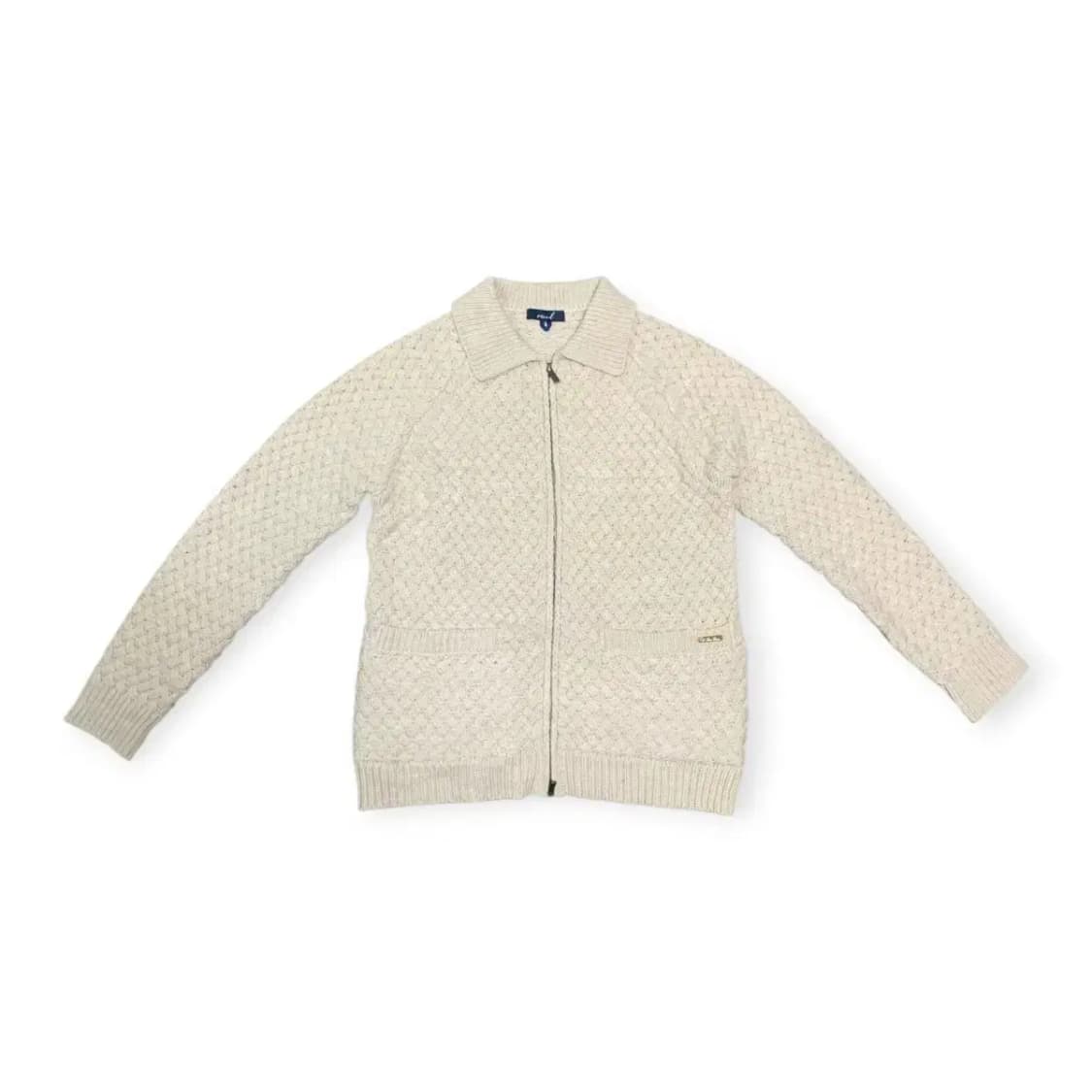 L)아이보리 카라넥 니트 집업 가디건 패턴 가디건 상품이미지1