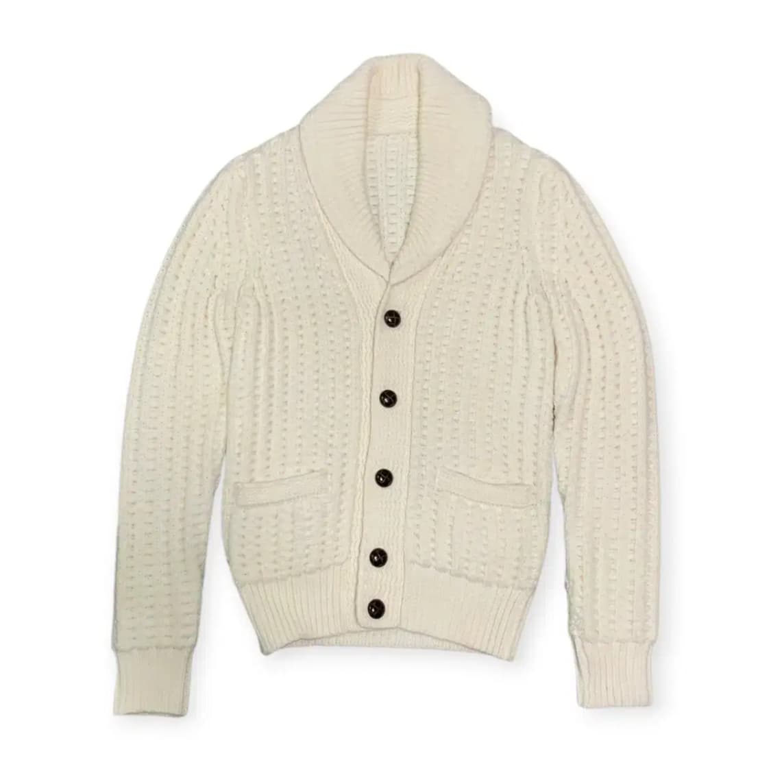 M)아이보리색 숄칼라 니트 가디건 숄카라 두꺼운 상품이미지1