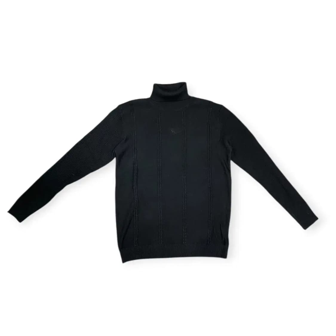 XL)블랙 골지 터틀넥 패턴 니트 긴팔 티셔츠 상품이미지1