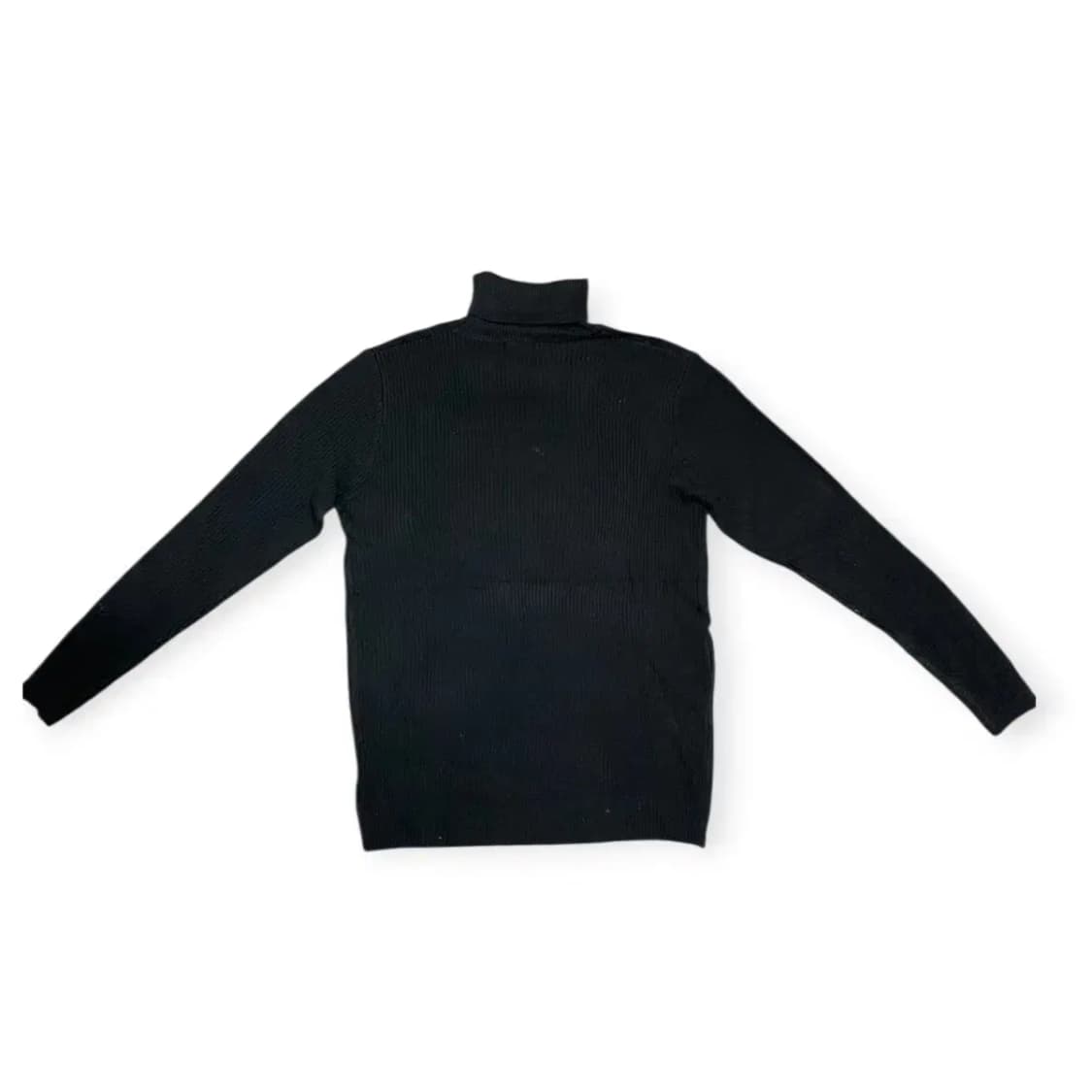 XL)블랙 골지 터틀넥 패턴 니트 긴팔 티셔츠 상품이미지2