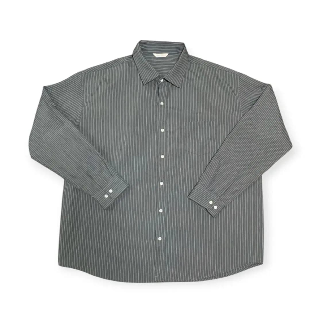 4XL)CAMETE 회색 스트라이프 긴팔 오버핏 셔츠 상품이미지1