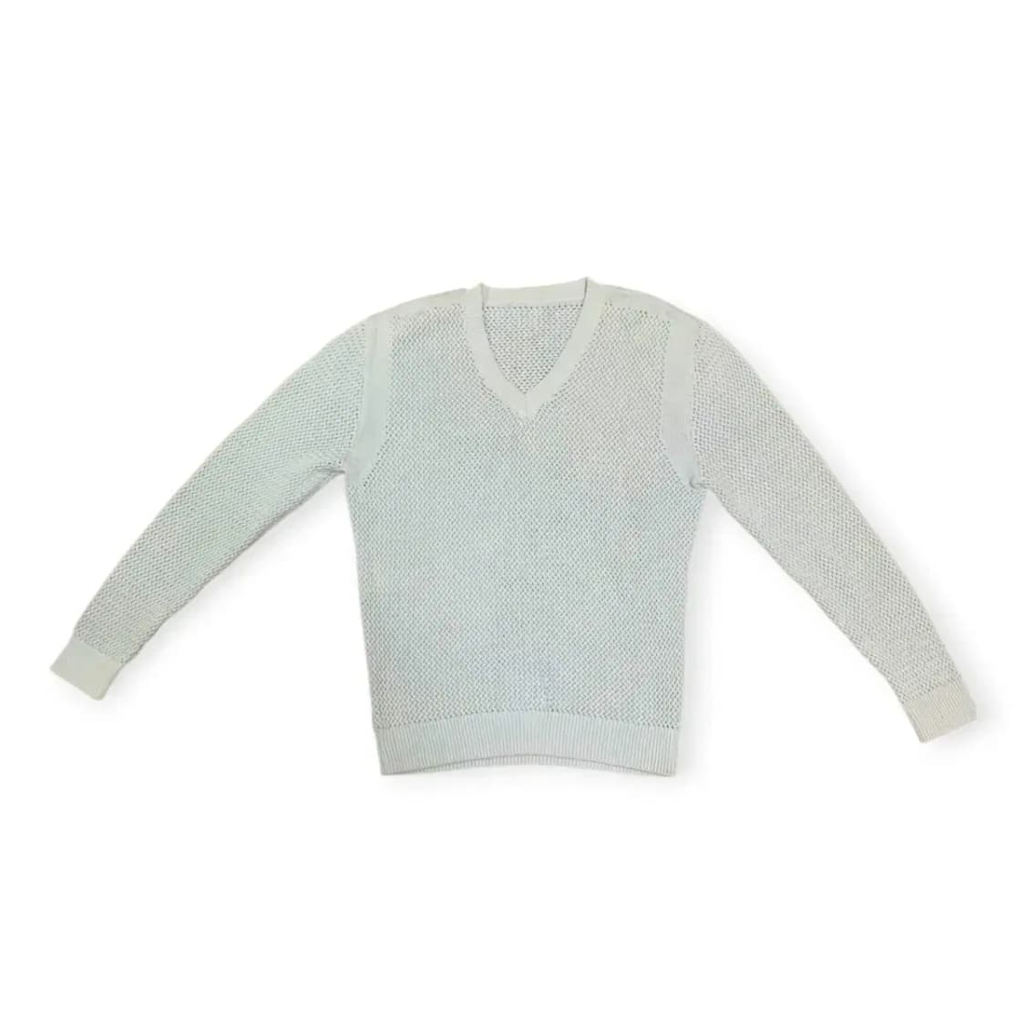 L)스카이블루 V넥 니트 브이넥 니트 긴팔티 와플 심플패턴 상품이미지1