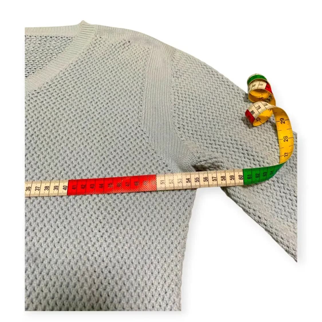 L)스카이블루 V넥 니트 브이넥 니트 긴팔티 와플 심플패턴 상품이미지4