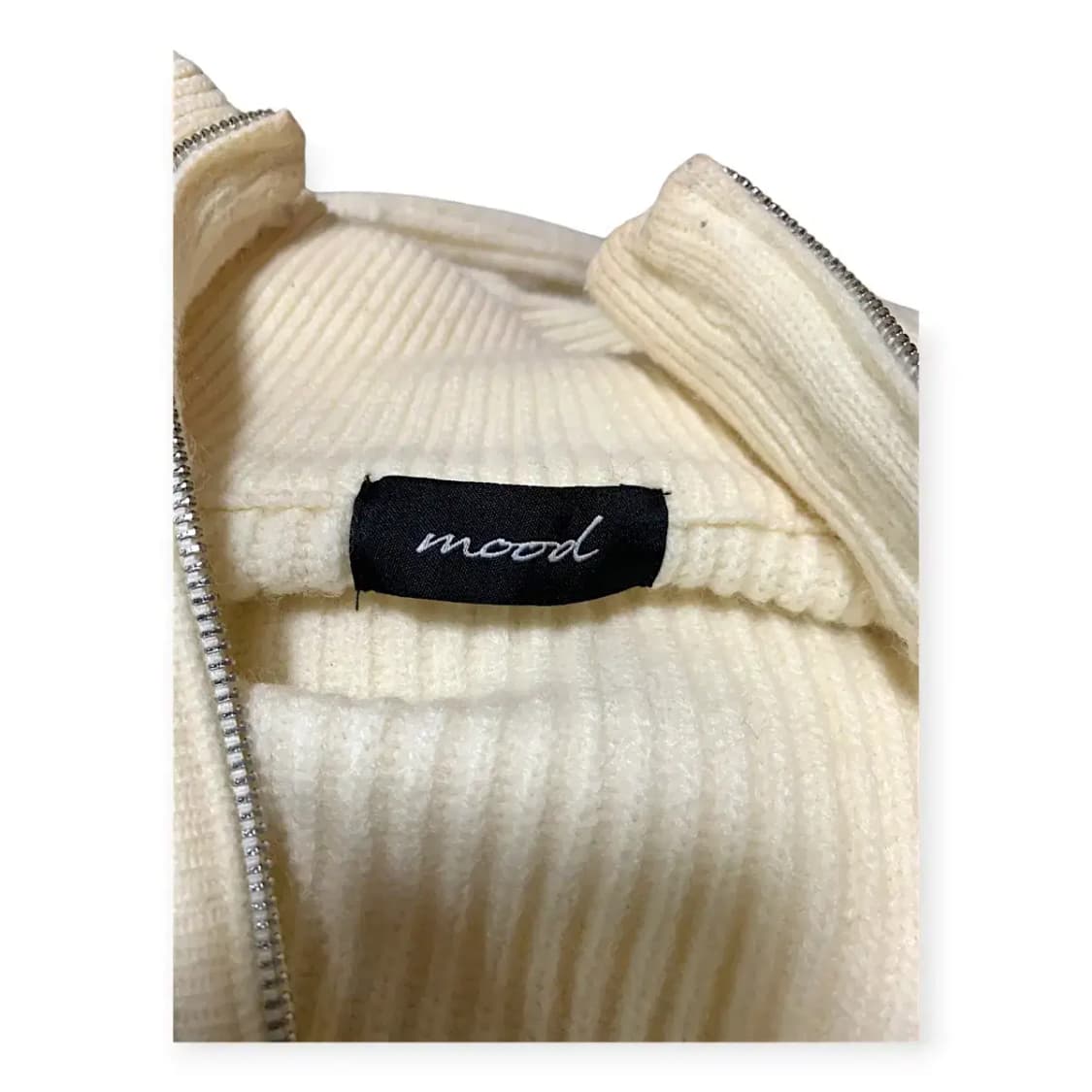 M)Mood 화이트 오버핏 하프넥 니트 집업 반집업 풀집업 상품이미지3
